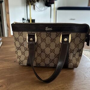 Gucci Beige and Dark Brown Monogram Cosmetic Bag